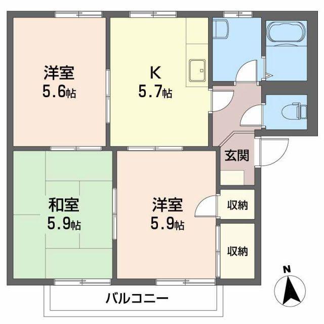 フレグランス南久米F棟(3K/2階)の間取り写真