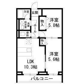 ポワール東長沼(2LDK/1階)の間取り写真