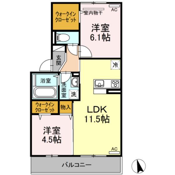 ジャンティーユIIB棟(2LDK/2階)の間取り写真