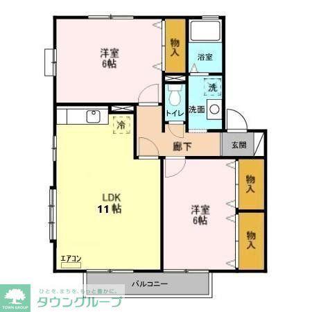 メイプルタウン川越的場F棟(2LDK/2階)の間取り写真