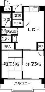 恒信ハイツ(2LDK/4階)の間取り写真