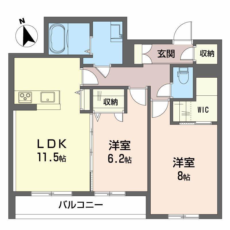 シャーメゾン初月II B棟(2LDK/2階)の間取り写真