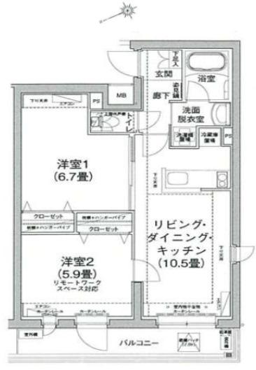 アイル グランデ池袋ノース(2LDK/7階)の間取り写真