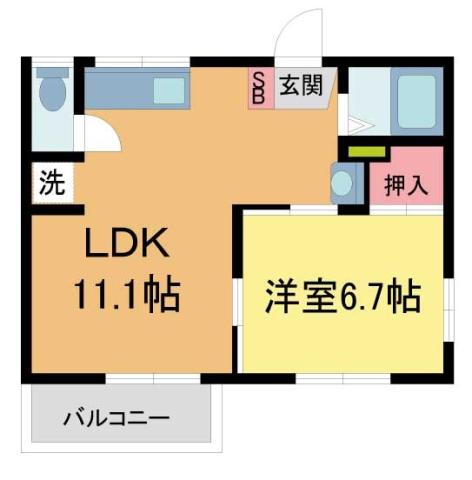 香櫨園ハイツ(1LDK/2階)の間取り写真