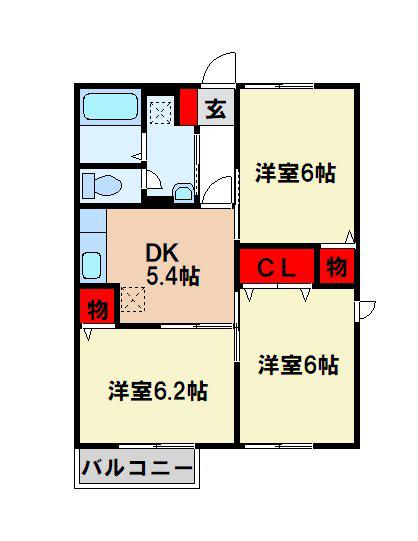 西鉄天神大牟田線 三沢駅(福岡) 徒歩5分 2階建 築25年(3DK/2階)の間取り写真