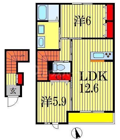 SOLEIL(2LDK/2階)の間取り写真