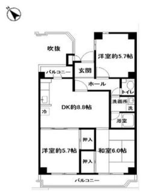 H.M.C.あざみ野(3DK/6階)の間取り写真