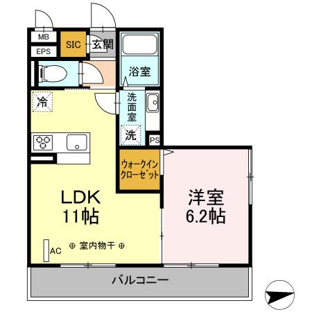 ベルメゾン二俣川(1LDK/2階)の間取り写真