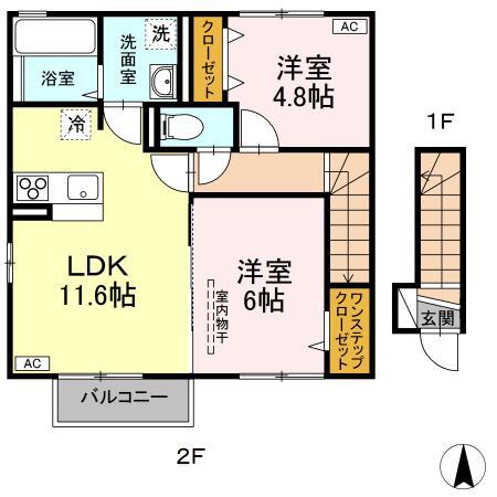 サンシードB(2LDK/2階)の間取り写真