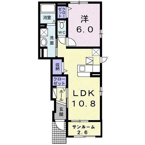 ルーベル金蔵寺I(1LDK/1階)の間取り写真