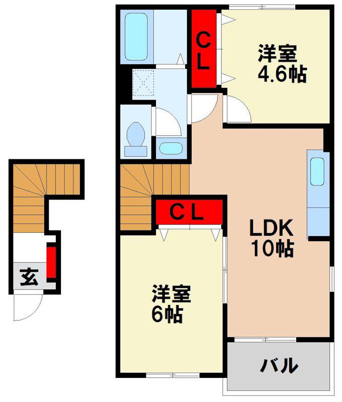 グリーンフォレストA(2LDK/2階)の間取り写真