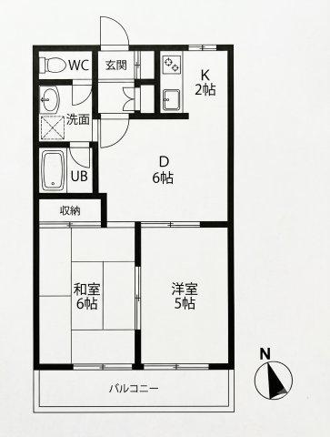 プラーズ千年(2DK/3階)の間取り写真