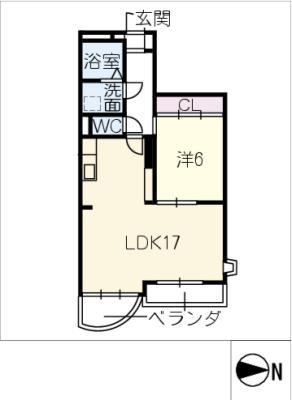 シャトーカワイ(1LDK/4階)の間取り写真