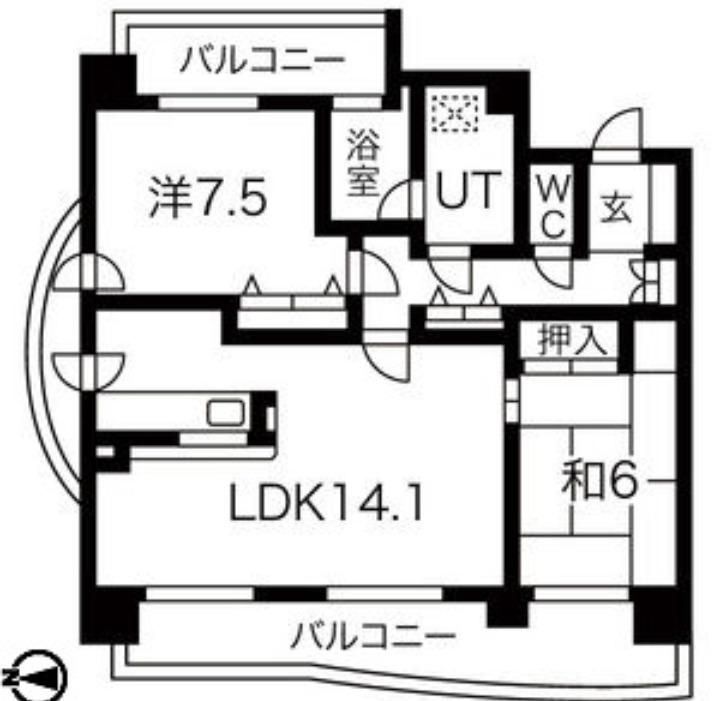 ハウス円山公園(2LDK/7階)の間取り写真