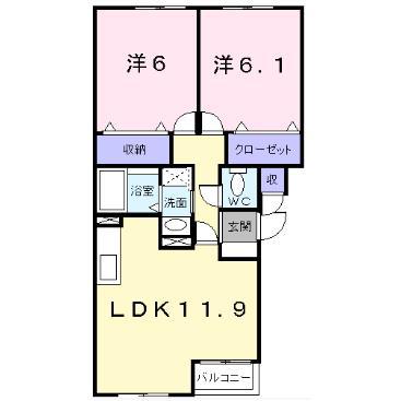 ジェルメ日乃出町(2LDK/3階)の間取り写真