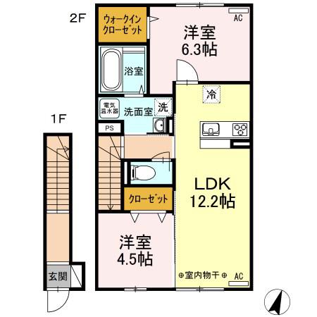 エレガンテ フィオーレ(2LDK/2階)の間取り写真