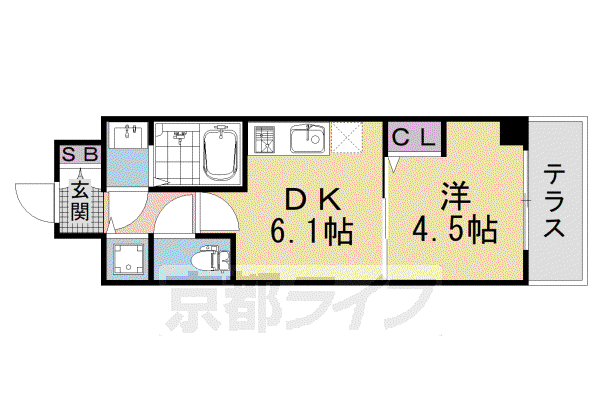 CREST TAPP 京都太秦天神川 DEX II(1DK/1階)の間取り写真