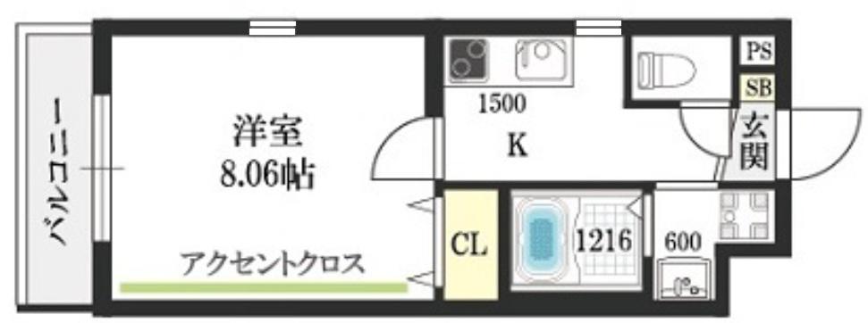 ウエスト COCOON ABENO(1K/4階)の間取り写真
