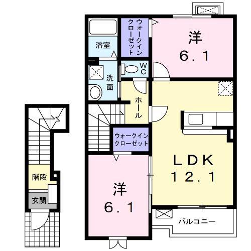 プラシードB(2LDK/2階)の間取り写真