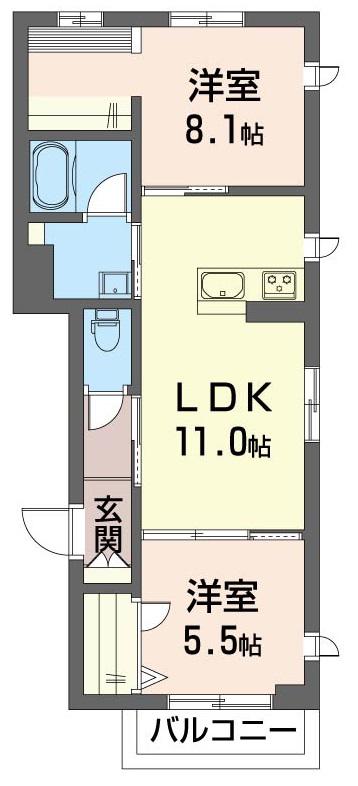 メゾンエール五反田(2LDK/1階)の間取り写真
