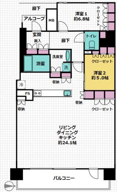 BLUE HARBOR TOWERみなとみらい(2LDK/16階)の間取り写真