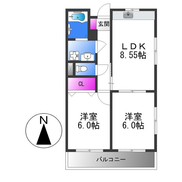 西平野ハイツ(2DK/2階)の間取り写真