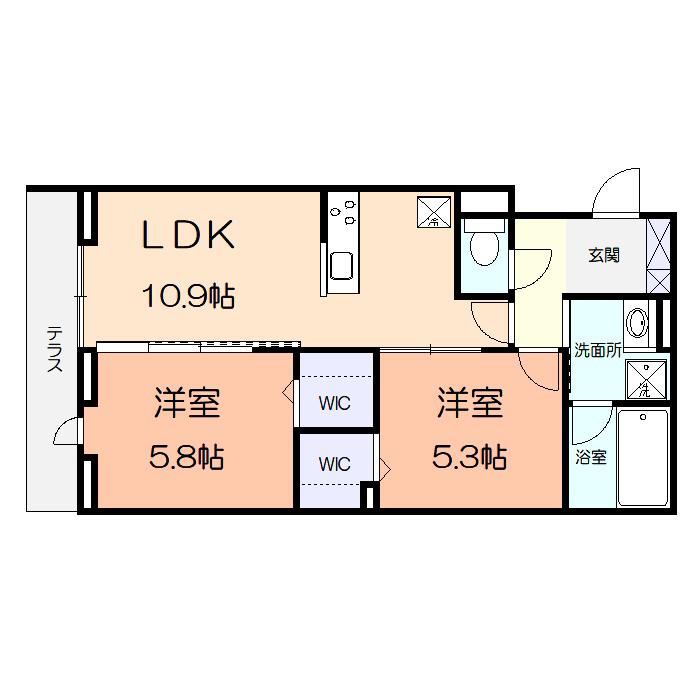 LOTUS淵野辺(2LDK/1階)の間取り写真