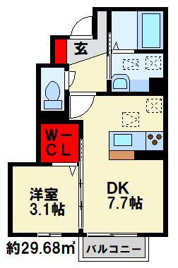 スフェール823 B棟(1DK/1階)の間取り写真