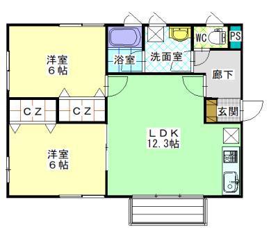 アーザ・二ッ屋(2LDK/1階)の間取り写真