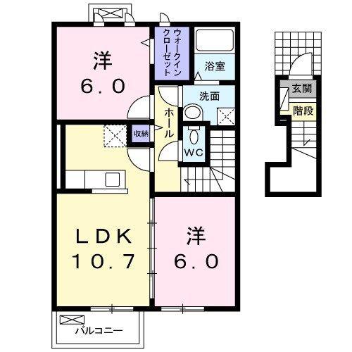 クレドール河辺B(2LDK/2階)の間取り写真