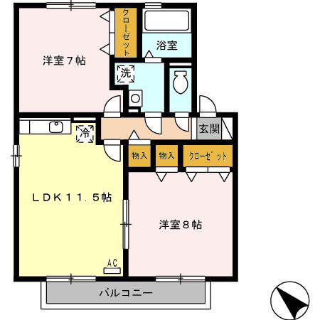 ヴィル・スクエアー(2LDK/2階)の間取り写真