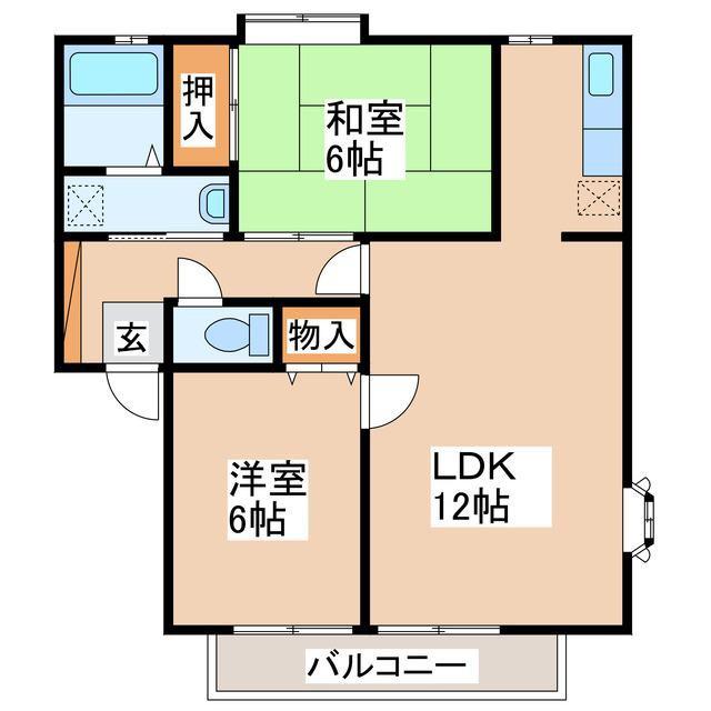 サンビレッジ林檎 B(2LDK/1階)の間取り写真