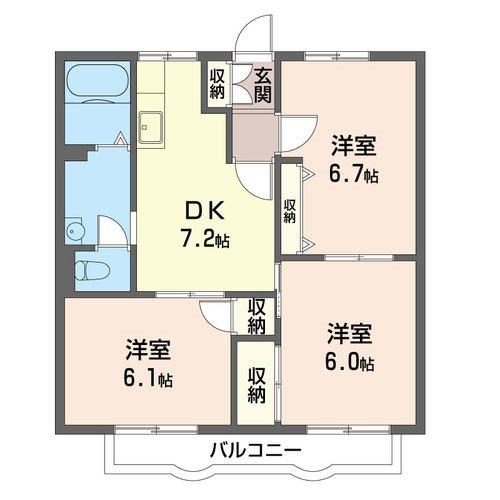 エクセル中台A棟(3DK/2階)の間取り写真