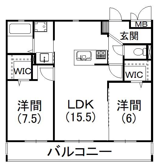 ラプター(2LDK/1階)の間取り写真