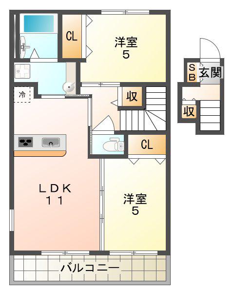 サニーゲイブルズ(2LDK/2階)の間取り写真