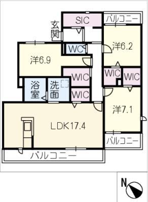 グランデュールメゾンARATA(3LDK/3階)の間取り写真