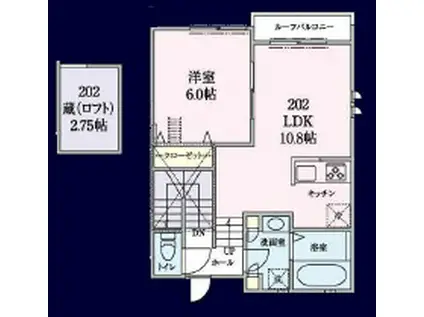 グランナボB(1LDK/2階)の間取り写真