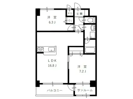 メゾンド一光(2LDK/7階)の間取り写真
