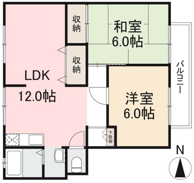サンライフ川西(2LDK/1階)の間取り写真