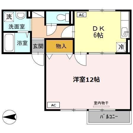 フォレスト久山B(1DK/1階)の間取り写真