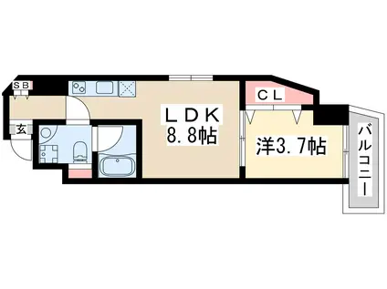 ルクレ江坂(1LDK/11階)の間取り写真