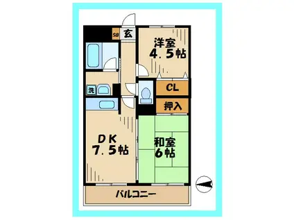 マイコート稲城(2DK/2階)の間取り写真