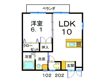 ハイツエソシマ(1LDK/2階)の間取り写真
