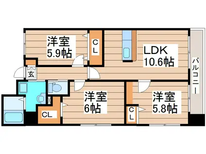 新田東レジデンス五番館(3LDK/3階)の間取り写真