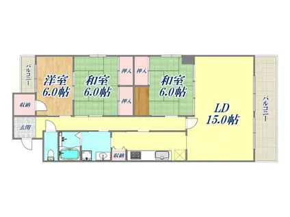 シュタインガルテン芦屋(3LDK/1階)の間取り写真