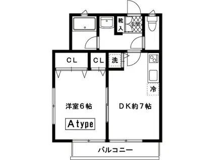 ハイツあずみⅡ(1DK/1階)の間取り写真