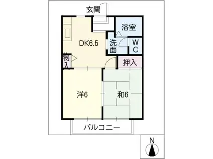 ハムレット95 B棟(2DK/2階)の間取り写真