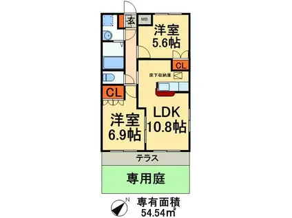プロニティおおたかの森(2LDK/1階)の間取り写真