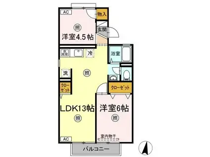 セジュール大高B棟(2LDK/1階)の間取り写真