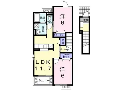 エイトホークス2番館(2LDK/2階)の間取り写真